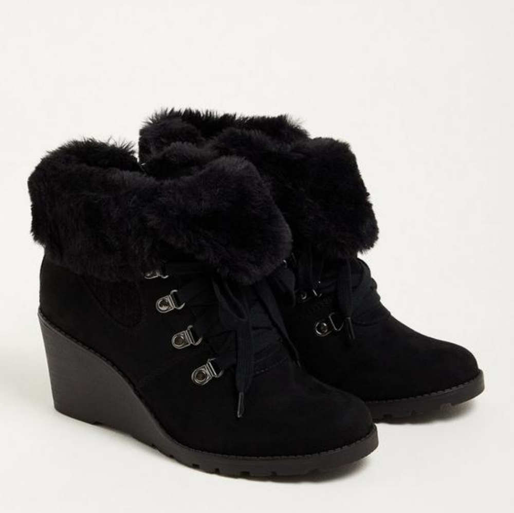 Torrid Lined Faux Suede Wedge Bootie Size 9WW